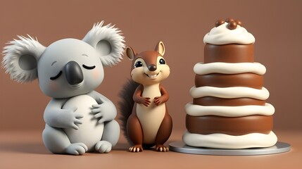 Wall Mural - Koala and Squirrel, Chocolate Mousse Cake