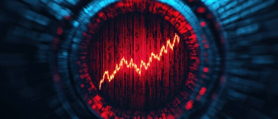 Abstract digital background with a red graph rising on a circular interface.