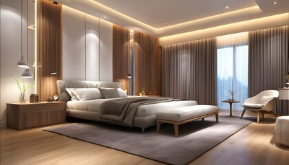 Minimalist romantic bedroom design with soft lighting and elegant decor