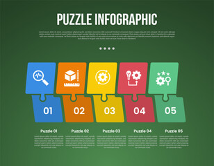 Wall Mural - puzzle or jigsaw base infographic with creative slope square up and down with 5 point with dark style for slide presentation