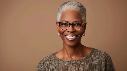 Aufkleber - A woman with glasses and a smile on her face
