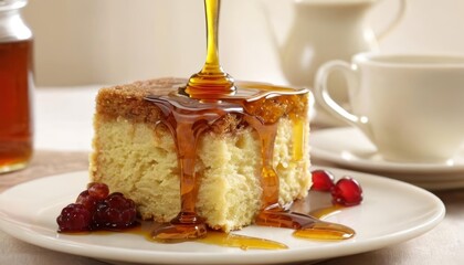 Wall Mural -  Delicious dessert with honey drizzle and berries