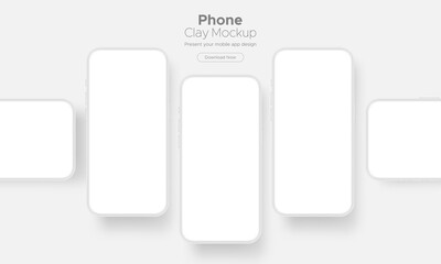 Fototapete - Clay Smartphones With Blank Screens. Showcase Your App Design On This Mockup. Vector Illustration