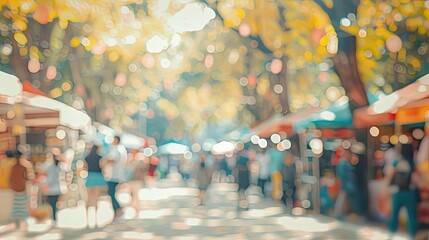 Sticker - Soft-focus cultural festival with food stalls and a clear sunny sky