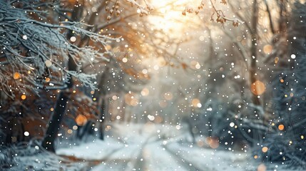 Canvas Print - Snowy trees in a winter forest with soft light creating a serene quiet atmosphere