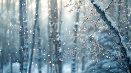 Wall Mural - Heavily snow-covered trees in a quiet winter forest soft light peeking through branches