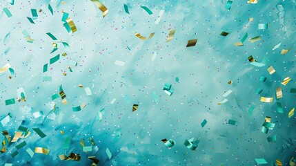 Sticker - Turquoise wallpaper with random blue and green confetti providing festive energy