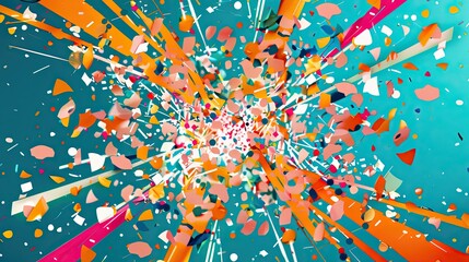 Wall Mural - Teal wallpaper with a confetti explosion in orange and pink providing celebratory energy