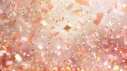 Wall Mural - Warm coral backdrop with gold and peach confetti providing elegant festive vibes