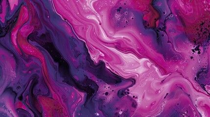 Wall Mural - Magenta wallpaper with marbled fuchsia and purple acrylic paint creating dynamic abstract patterns