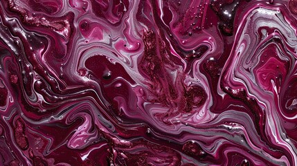 Canvas Print - Plum wallpaper with marbled burgundy and silver paint offering a rich luxurious abstract look