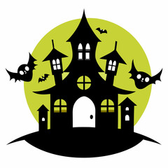 Haunted house with creepy house vector illustration on white background