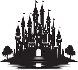 Ancient Castle silhouette vector illustration isolated on a white background