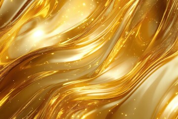 Abstract gold background with wavy flowing lines and sparkling glitter.