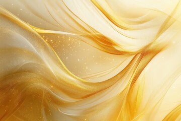 Poster - abstract background with flowing golden fabric and sparkling glitter.