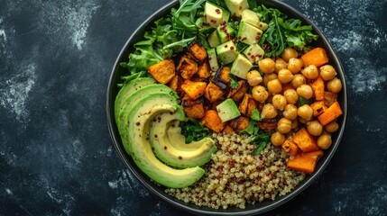 Poster - A quinoa salad with roasted vegetables, avocado, and chickpeas, perfectly representing a healthy, plant-based meal.