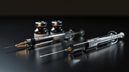 Poster - Two syringes and two vials of medicine on a table