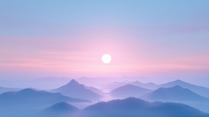 Wall Mural - A mountain range with a pink sun in the sky