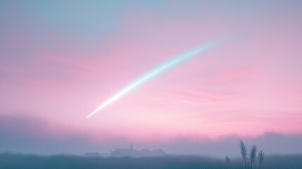 Wall Mural - a long, thin streak of light is seen in the sky, with a pink
