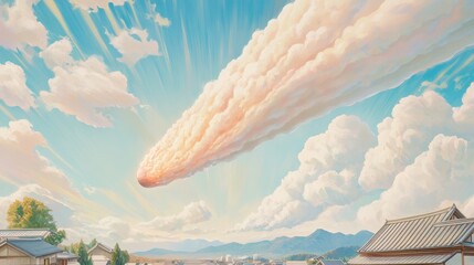Wall Mural - a painting of a comet crashing into the sky