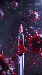 Poster - A syringe with a red liquid in it is being pulled out of a person's arm