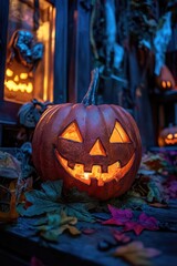 Wall Mural - Carved pumpkin on table