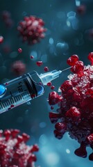 Poster - A syringe is being used to inject a red substance into a red object