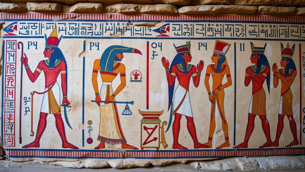 Ancient Egyptian Hieroglyphics Wall Painting with Figures of Gods and ...