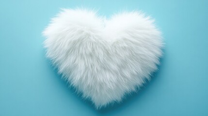 Sticker - Fluffy White Heart on Blue Background