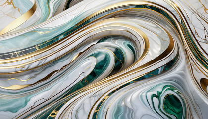 Sticker - abstract green and white marble background with curvy lines