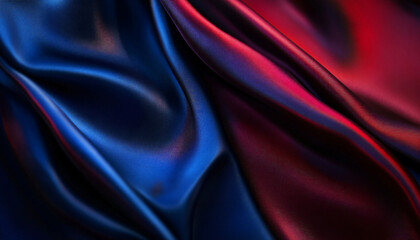 Close-up of flowing, luxurious silk fabric in rich colors like deep red or royal blue, creating a smooth and elegant texture