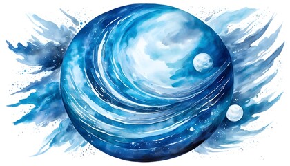 Wall Mural - Swirling Blue Planet: A Cosmic Beauty in Artistic Watercolor Denoting Peace and Inspiration