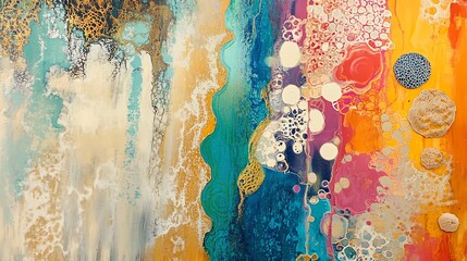 Poster - Abstract colorful painting with gold accents.