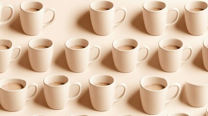 Wall Mural - Stylish display of beige coffee cups arranged in rows, set against a neutral background for branding mockups.