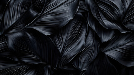 Textures of abstract black leaves for tropical leaf background. Flat lay, dark nature concept, tropical leaf, digital ai