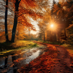 Wall Mural - sunny autumn day in the forest