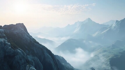 Poster - Serene Mountain Landscape Under Soft Sunrise Light