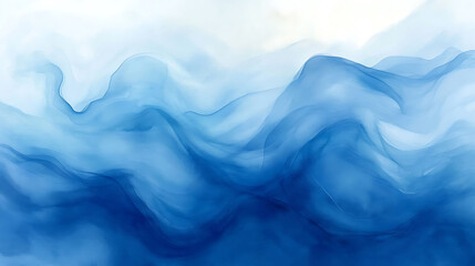 Aufkleber - Abstract blue and white watercolor background with flowing lines and swirls.