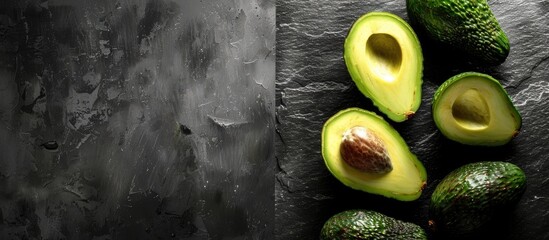 Wall Mural - Fresh Avocado On A Black Chalkboard Closeup