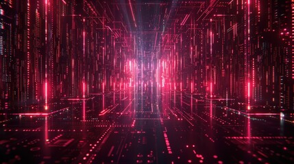 Fototapete - Abstract digital representation of virtual financial data displayed as holographic red lights in a futuristic space, glowing lights advanced financial management and virtual accounting.