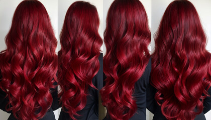 model with long coloured ruby red wavy hairs