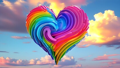 Wall Mural - Vibrant 3D Rainbow Heart Illustration