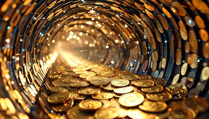 Enchanted Golden Coin Tunnel Glowing with Dazzling Light