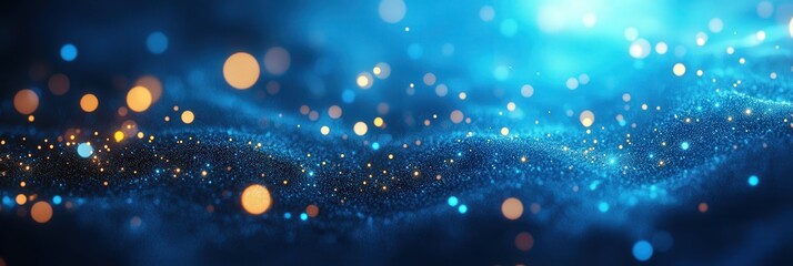 Wall Mural - Abstract Blue Glowing Particles with Bokeh Background