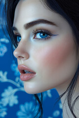 Canvas Print - A close up of a woman's face with blue eyes