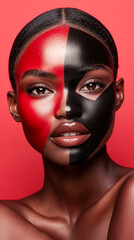 Poster - A woman with a black and red face paint on her face