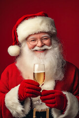 Canvas Print - A man dressed as Santa Claus holding a glass of champagne