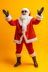 Canvas Print - A man dressed as Santa Claus on a yellow background