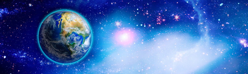 Wall Mural - earth from space. earth globe with stars and nebula background. earth, galaxy and sun from space. bl