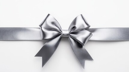 Silver Bow and Ribbon. Elegant Gift Decoration for Christmas and Birthday